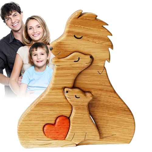 LeKing Personalisiertes Puzzle Löwe Familien Holz, Löwenfamilien-Puzzle aus Holz, niedliche Tierfamilien-Holzstatuen, Hochzeitstagsgeschenk für eine Familie mit 3/4 Personen von LeKing