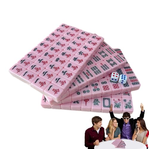 LeKing Reise-Mahjong, Mini-Mahjong-Set | Tragbare, leichte Mahjong-Sets mit klarer Gravur,144 Stück/Set, Legespiel, Reisezubehör für Ausflüge, Schlafsäle, Häuser, Schulen von LeKing