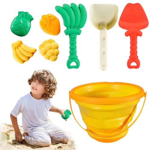 LeKing Strandspielzeug-Set, Strandspielzeug für Kleinkinder | Strandspielset für Kleinkinder - 8-teiliges Sandkastenspielzeug mit faltbarem Sandeimer, Sandburgspielzeug, Obstformen, Schaufelset für von LeKing
