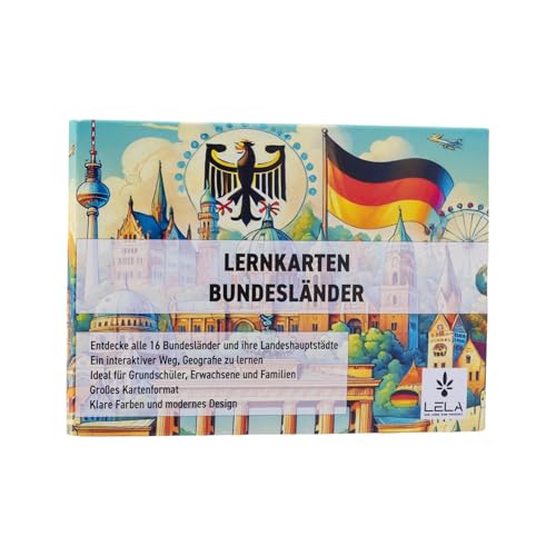 Lernkarten Bundesländer - 16 Bundesländer & Hauptstädte, Für Grundschule, Kinder, Eltern & Lehrer - Lernspiel Deutschland, Karteikarten DIN A6, Lernkarteikarten für Kinder von LeLa
