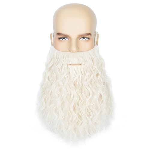 LeMarnia Männer lange Curly Zauberer Bart lustige künstliche Bart Halloween Party Kostüm Zubehör (Beige Weiß) von LeMarnia