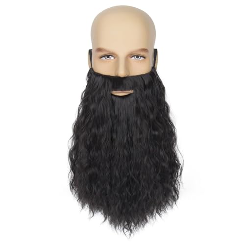 LeMarnia Männer lange Curly Zauberer Bart lustige künstliche Bart Halloween Party Kostüm Zubehör (schwarz) von LeMarnia