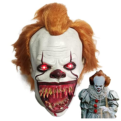 LePyCos Halloween Gruselige Clown Maske Latex Horror Killer Film LED Vollkopf Kostüm Party Maskerade Zubehör (mit Licht), Weiß von LePyCos