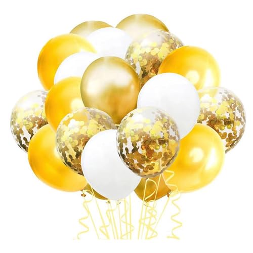 Pailletten-Luftballons, Latex-Luftballons, 1 Set, weiß, goldgelb, Latex-Ballon-Set, Geburtstag, Hochzeit, Brautparty, Pailletten-Band-Ballon, Party-Dekorationsset Golden von Leadrop