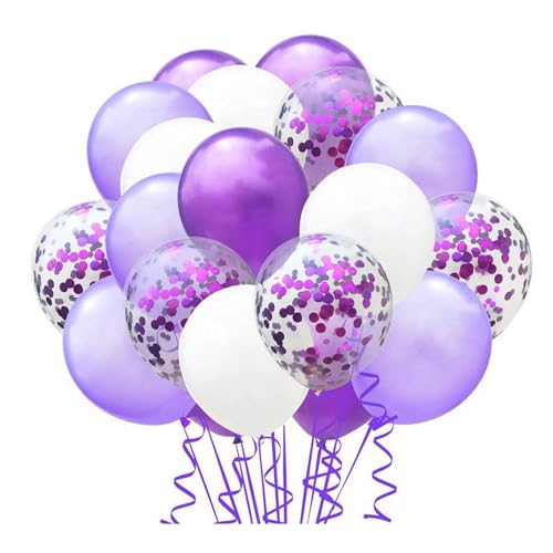 Pailletten-Luftballons, Latex-Luftballons, 1 Set, weiß, goldgelb, Latex-Ballon-Set, Geburtstag, Hochzeit, Brautparty, Pailletten-Band-Ballon, Party-Dekorationsset Lila & weiß von Leadrop