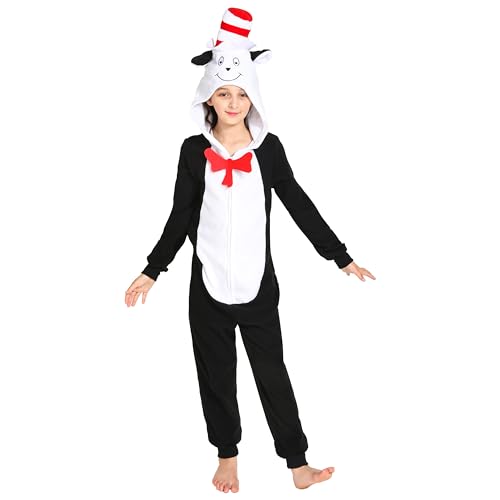 Leadtex - Kinder-Katzenkostüm mit Reißverschluss, rot-weiß, Halloween-Cosplay-Kostüm für Kinder, Größe XXL 40-42 von Leadtex