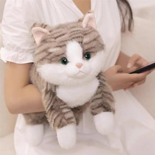 Leahaoe Gewichtetes Katzen-Stofftier, 1,4 kg, 45,7 cm, realistisches Katzen-Stofftier für Kinder und Erwachsene, weiches, graues, gewichtetes Plüschtier-Spielzeugkissen von Leahaoe