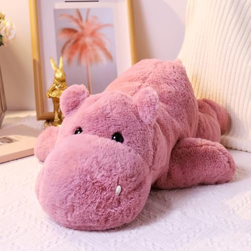 Leahaoe Weighted Stuffed Animal, uscheliger Plüsch-Flusspferd – Weiches Stofftier für Kinder und Erwachsene – Rosa – Größen: 55 cm (2 kg) von Leahaoe