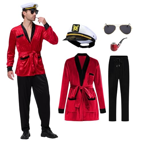 Leajap Halloween Kapitän Kostüm Herren: Komplettes Outfit mit Hut, Sonnenbrille und Accessoires (XL) von Leajap