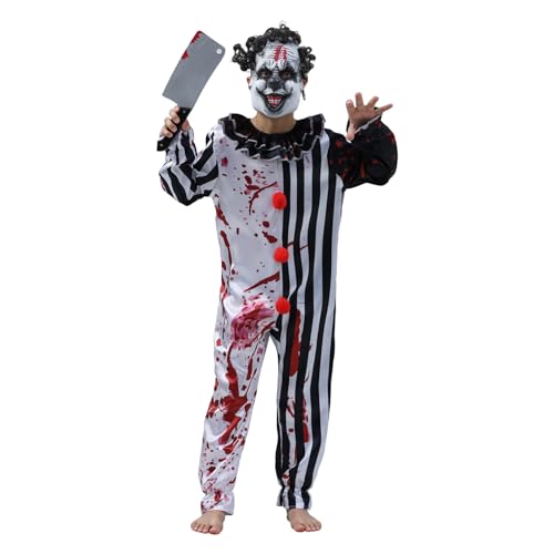 Leajap Halloween Killer Clown Kostüm kinder: Terrifier Kostüm für Junge - Horror Outfit für Party und Themed Events (Black-White, M) von Leajap