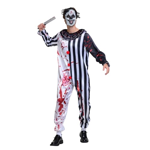 Leajap Halloween Kostüm für Erwachsene, Killer-Clown-Kostüm, gruseliges Horrorfilm-Outfit, Terrifier-Cosplay-Kostüm für Erwachsenenparty und Themenveranstaltungen (Schwarz-Weiß, L) von Leajap