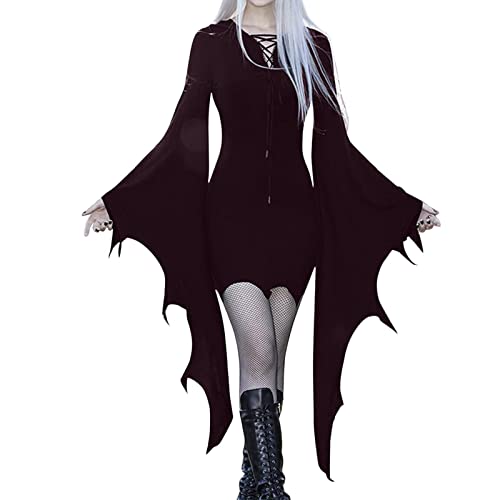 Damen Halloween Kleid Damen Trompetenärmel Retro Schwarz Steampunk Kleid Vintage Curvy Kurz Mittelalter Kostüm Halloween Abendkleid Elegant Renaissance Kleidung, Violetta, M Damen Halloween Kleid Damen Trompetenärmel Retro Schwarz Steampunk Kleid Vintage Curvy Kurz Mittelalter Kostüm Halloween Abendkleid Elegant Renaissance Kleidung, Violetta, M von Leaomuny