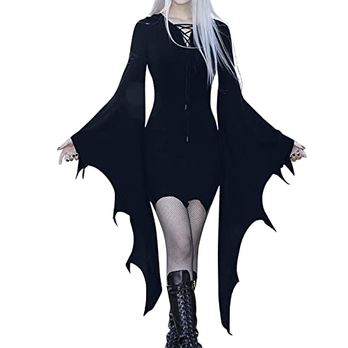Damen Halloween Kleid Damen Trompetenärmel Retro Schwarz Steampunk Kleid Vintage Curvy Kurz Mittelalter Kostüm Halloween Abendkleid Elegant Renaissance Kleidung, Von der Marine, XXL Damen Halloween Kleid Damen Trompetenärmel Retro Schwarz Steampunk Kleid Vintage Curvy Kurz Mittelalter Kostüm Halloween Abendkleid Elegant Renaissance Kleidung, Von der Marine, XXL von Leaomuny