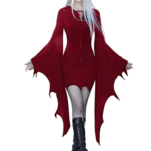 Damen Halloween Kleid Damen Trompetenärmel Retro Schwarz Steampunk Kleid Vintage Curvy Kurz Mittelalter Kostüm Halloween Abendkleid Elegant Renaissance Kleidung, rot, L Damen Halloween Kleid Damen Trompetenärmel Retro Schwarz Steampunk Kleid Vintage Curvy Kurz Mittelalter Kostüm Halloween Abendkleid Elegant Renaissance Kleidung, rot, L von Leaomuny