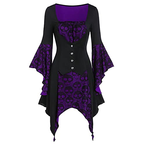 Gothic-Kleid für Damen, elegant, Halloween, Kleid mit Trompetenärmeln, Retro, Vampirkleid, Vintage, Kurz, Mittelalterliches Kleid, Zeremonie, Steampunk Abendkleid für Karneval, Halloween, Partys von Leaomuny
