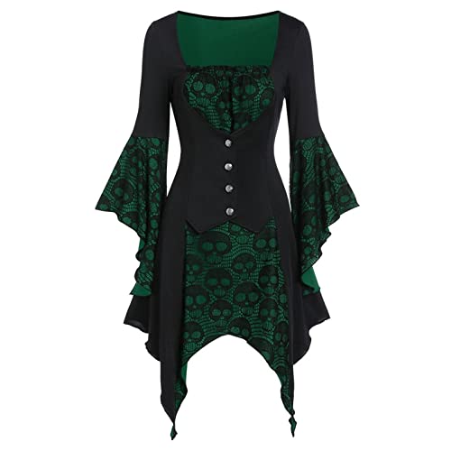 Gothic-Kleid für Damen, elegant, Halloween, Kleid mit Trompetenärmeln, Retro, Vampirkleid, Vintage, Kurz, Mittelalterliches Kleid, Zeremonie, Steampunk Abendkleid für Karneval, Halloween, Partys Gothic-Kleid für Damen, elegant, Halloween, Kleid mit Trompetenärmeln, Retro, Vampirkleid, Vintage, Kurz, Mittelalterliches Kleid, Zeremonie, Steampunk Abendkleid für Karneval, Halloween, Partys von Leaomuny