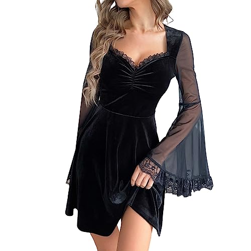 Leaomuny Gothic-Kleid für Damen, Mittelalter-Stil, Gothic-Kleid, lang, Retro, Halloween-Kostüm, Cocktailkleid, kurvig, Maxikleid, Abendkleid aus Spitze, für Karneval, Halloween, Partys Leaomuny Gothic-Kleid für Damen, Mittelalter-Stil, Gothic-Kleid, lang, Retro, Halloween-Kostüm, Cocktailkleid, kurvig, Maxikleid, Abendkleid aus Spitze, für Karneval, Halloween, Partys von Leaomuny