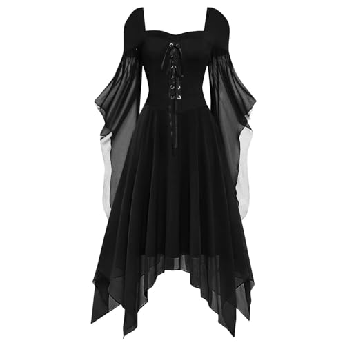 Leaomuny Gothisches Kleid für Damen, Mittelalterliches Kleid für Damen, unregelmäßiges Kostüm, Goth-Kleid, Schwarz, elegantes Hexenkleid, Vintage, Halloween, Karneval, Mittelalter Renaissance-Kleid Leaomuny Gothisches Kleid für Damen, Mittelalterliches Kleid für Damen, unregelmäßiges Kostüm, Goth-Kleid, Schwarz, elegantes Hexenkleid, Vintage, Halloween, Karneval, Mittelalter Renaissance-Kleid von Leaomuny
