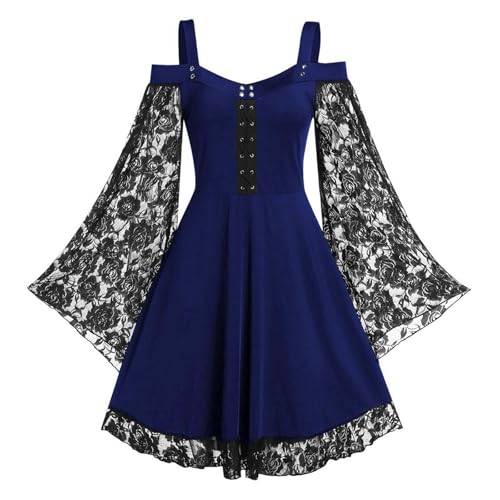 Leaomuny Halloween Kostüm Gothic Kleid Damen Elegant Mittelalter Kleid Damen Mit Trompetenärmel Viktorianische Renaissance Vampir Curvy Kleid Kostüme Karneval Viktorianische Kleidung von Leaomuny