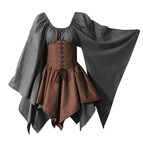 Leaomuny Halloween-Kostüm für Damen, traditionelles irisches Kleid, viktorianischer Stil, mit Korsett und ausgestellten Ärmeln, geeignet als Mittelalterliches Renaissance-Kostüm für Halloween von Leaomuny