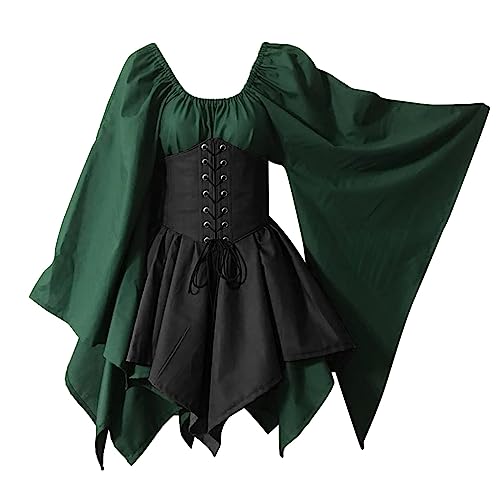 Leaomuny Halloween-Kostüm für Damen, traditionelles irisches Kleid, viktorianischer Stil, mit Korsett und ausgestellten Ärmeln, geeignet als Mittelalterliches Renaissance-Kostüm für Halloween von Leaomuny