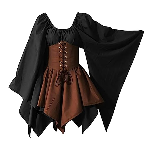Leaomuny Halloween-Kostüm für Damen, traditionelles irisches Kleid, viktorianischer Stil, mit Korsett und ausgestellten Ärmeln, geeignet als Mittelalterliches Renaissance-Kostüm für Halloween Leaomuny Halloween-Kostüm für Damen, traditionelles irisches Kleid, viktorianischer Stil, mit Korsett und ausgestellten Ärmeln, geeignet als Mittelalterliches Renaissance-Kostüm für Halloween von Leaomuny