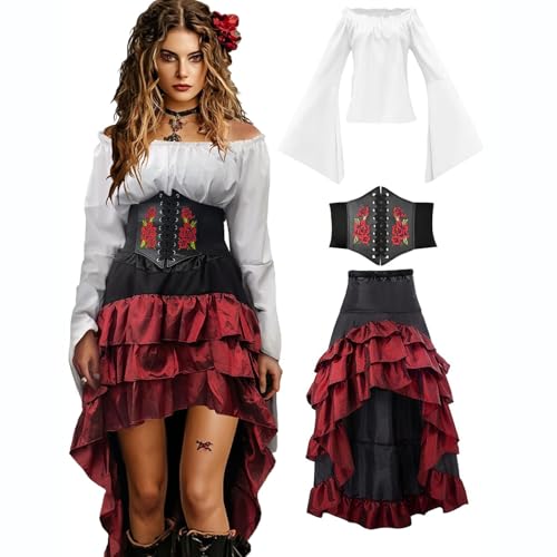 Mittelalterliches Kostüm für Damen, Trompetenärmel Viktorianische Mittelalterkleider Mit Korsett Maxikleid Prinzessinnenkleid Langes Elegantes Ballkleid Vintage Kostüm Für Halloween Und Karneval Mittelalterliches Kostüm für Damen, Trompetenärmel Viktorianische Mittelalterkleider Mit Korsett Maxikleid Prinzessinnenkleid Langes Elegantes Ballkleid Vintage Kostüm Für Halloween Und Karneval von Leaomuny