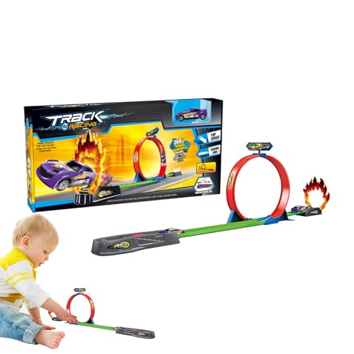 Autoschienenset, Rennstrecke | Flexibles Autoschienen-Set | Eisenbahn-Rennbahn-Autospielzeug, Rennbahn-Spielzeugset, Flexible Slalom-Autobahnen für Kinder für und Mädchen von LearnLyrics