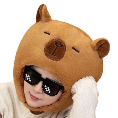 Capybara-Kostümhut aus Plüsch – Steppdecke aus Plüsch, Helmkappe, warme Wintermaske | lustiges Cosplay-Zubehör für Feiertage, niedlich, bequemer Hut von LearnLyrics