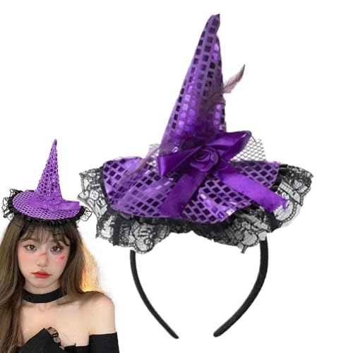 Hexenhut Stirnband - Pailletten Band, Halloween Stirnbänder aus Spitze | Elegante Kopfbedeckung Haarreifen Kostümhut, Repräsentatihut von LearnLyrics