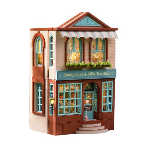 Leaenlyrics DIY Miniature House Kit- Led Furniture Miniature House Kit, Warm Manor Gift Shop Dessert Shop Romantic Castle Miniature Dolls House Kit | Open Design Miniature House Gift Display von LearnLyrics