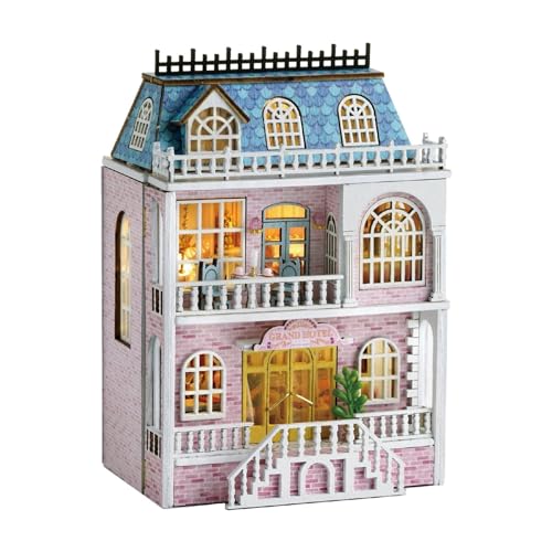 Leaenlyrics DIY Miniature House Kit- Led Furniture Miniature House Kit, Warm Manor Gift Shop Dessert Shop Romantic Castle Miniature Dolls House Kit | Open Design Miniature House Gift Display von LearnLyrics