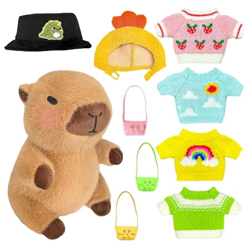 Capybara Plüschtier mit Kleidung, Capybara Plüschtier mit Zubehör, Cartoon-Plüschtiere, Capybara niedliche Plüschtiere, Cartoon-Puppe, angezogen für die von LearnLyrics