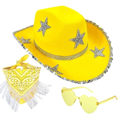 LearnLyrics Cowboyhut Disco Hut Damen Bling Cowboyhut 3X Glitzer Cowboy Hut Strass Stern Cosplay Zubehör Set Glitzernder Cowgirl Hut für LearnLyrics Cowboyhut Disco Hut Damen Bling Cowboyhut 3X Glitzer Cowboy Hut Strass Stern Cosplay Zubehör Set Glitzernder Cowgirl Hut für von LearnLyrics