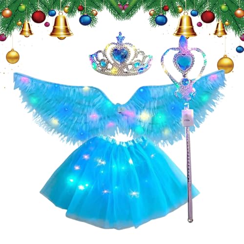 LearnLyrics Engel Flügel Kostüm - Kinder Engel Flügel Kostüm Mit Beleuchtung | Zubehör Set für Fotos Party Hochzeit Halloween Karneval Geburtstag Fest von LearnLyrics