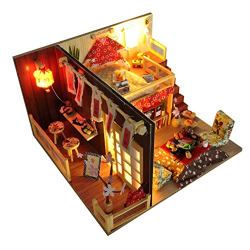 LearnLyrics Puppenhaus Miniatur Puppenhaus Puppenhaus mit Staubschutz Kleines Holzhaus Miniatur Puppenhaus Set Miniatur Bausteine von LearnLyrics