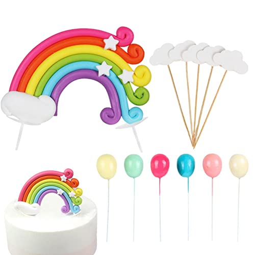 Regenbogen-Kuchendekorationen,Regenbogen-Ballon-Kuchenaufsatz,Kuchen Cupcake Topper - Kreative bunte handgemachte lebensmittelechte Regenbogen-Kuchendekorationen für von LearnLyrics
