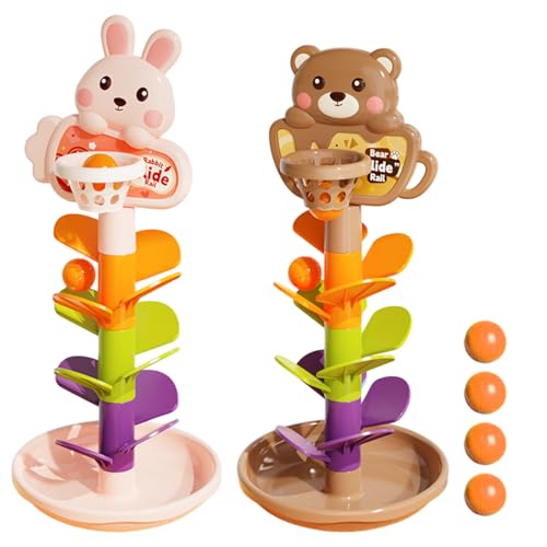 LearnLyrics Regenbogen Kugelturm, Rollbahn, Kugelbahn, Babyspielzeug, 5 Bunte Ebenen,Kugelbahn Starter Set für Babys ab 9 Monaten - Einzelturm Lernspielzeug mit 5 Ebenen und Rasselbällen von LearnLyrics