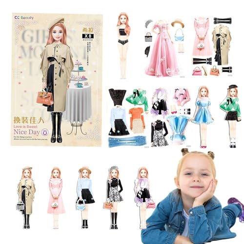 Reisepuppen - Magnetische Puppe, um sich in Papier zu kleiden | Prinzessin -Puppe, leicht zu halten für Mädchen im Alter von 4 bis 7 Jahren, Kindergeschenk, kreative Reiseaktivität, Amus -Bil von LearnLyrics