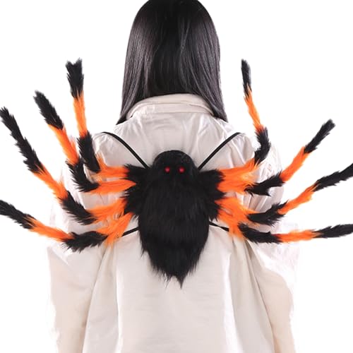 Rucksack Spinne Halloween – Dekoration Spinne mit elastischen Riemen – realistische Plüschtasche für Süßigkeiten Frauen Männer Party Halloween von LearnLyrics