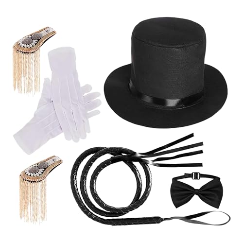 Zirkus-Kostüm-Zubehör für Damen, Set mit Schalenhut, Schulterklappen und Peitsche, Schultertaschen, Schleife, Hut und Zubehör für Zirkuspartys, Themenveranstaltungen und Zirkus-Kostüm-Zubehör für Damen, Set mit Schalenhut, Schulterklappen und Peitsche, Schultertaschen, Schleife, Hut und Zubehör für Zirkuspartys, Themenveranstaltungen und von LearnLyrics