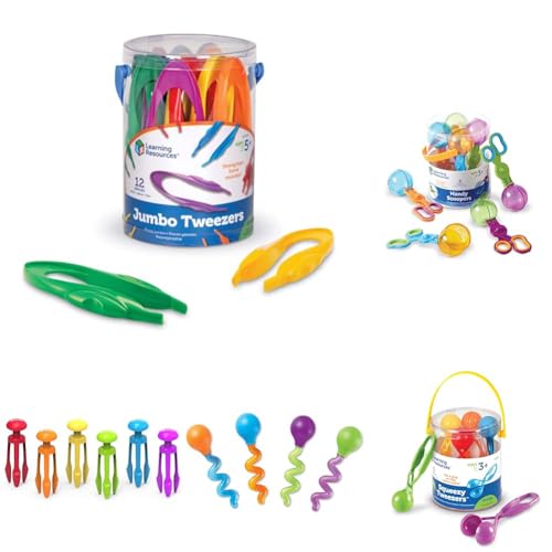 Bundle of Learning Resources Riesenpinzette (12er-Set) + Handy Scoopers (4er-Set) + Drückpinzette (6er-Set) + Dreier-Greifzange (6er-Set) + Twisty Droppers (4er-Set) von Learning Resources