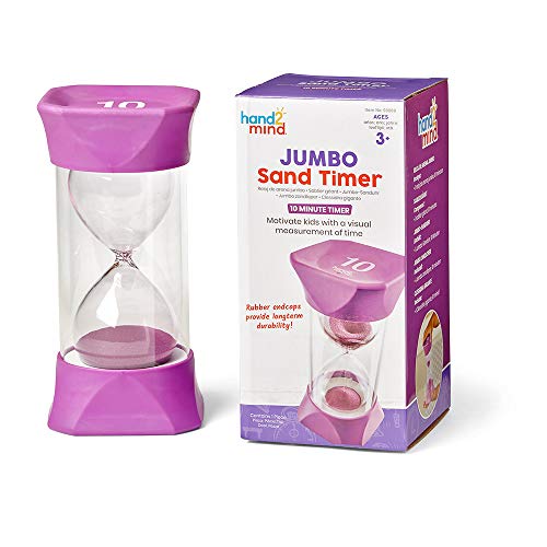 Learning Resources Jumbo-Sanduhr, 10-Minuten-Sanduhr mit gummierten weichen Endkappen, für ruhige Pausen, Klassenzimmer-Sanduhr für Kinder, Timer zum Zähneputzen und fürs Spiel (Set mit 1 Stück) von hand2mind