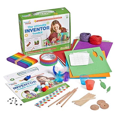 Learning Resources Der coole Erfinder-Baukasten, ab 8 Jahren, 10 Konstruktionsherausforderungen und 259 kindgerechte Baumaterialien, Bau-Spielzeug, Modellbaukasten für Kinder, Bastelsets,MINT-Sets von hand2mind