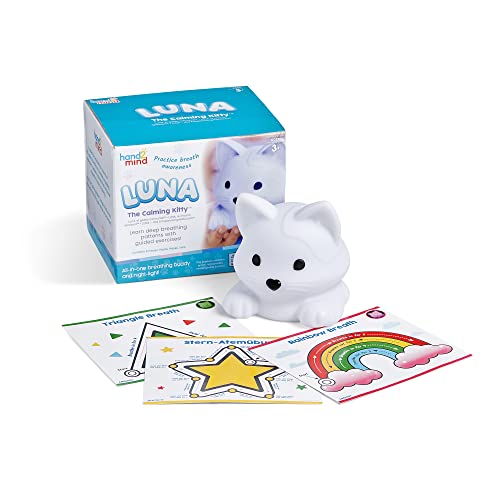 Learning Resources Luna, die Ruhe bringende Katze, ab 3 Jahren, Tiefenatmung erlernen, wiederaufladbares Tier-Nachtlicht, Angstabbau für Kinder, Achtsamkeit für Kinder, Material für die Ruhe-Ecke von hand2mind