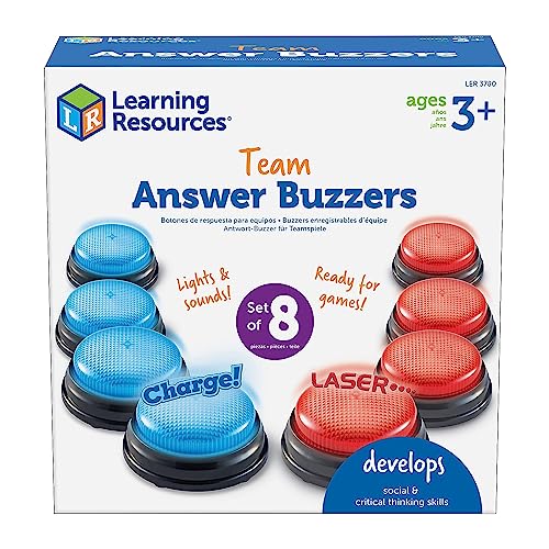 Learning Resources Antwort-Buzzer für Teamspiele, 4 rote und 4 blaue Buzzer, 2 Geräusche, Spiel und Spaß für Schule und zu Hause, ab 3 Jahren von Learning Resources