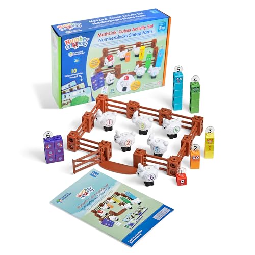 Learning Resources MathLink Würfelset Numberblocks Bauernhof mit Schafen, Alter 3 4 5 6, CBeebies Spielzeug, Mathe-Spielzeug, Zahlen-Spielzeug, Spiel-Bauernhof, EYFS, 10 Mathe-Aktivitäten inbegriffen von Learning Resources