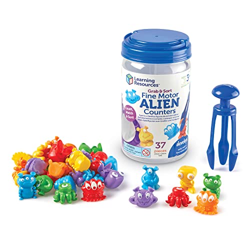 Learning Resources Feinmotorikset Alien-Spielfiguren zum Greifen und Sortieren, Mint-Spielzeug für Kinder, Weltraumdeko, Training vorschulischer feinmotorischer Fertigkeiten, 3+ von Learning Resources