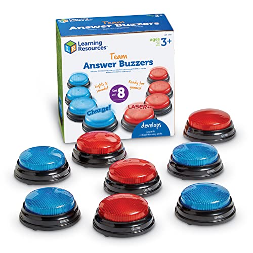 Learning Resources Antwort-Buzzer für Teamspiele, 4 rote und 4 blaue Buzzer, 2 Geräusche, Spiel und Spaß für Schule und zu Hause, ab 3 Jahren von Learning Resources