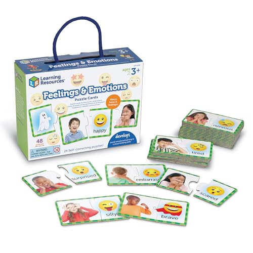 Learning Resources Puzzlekarten „Gefühle und Emotionen“, 48-teilig, Sozialkompetenz, Logopädie-Lernmaterial, sozio-emotionales Lernspielzeug und Spielmaterial für Kinder ab 3 Jahren von Learning Resources